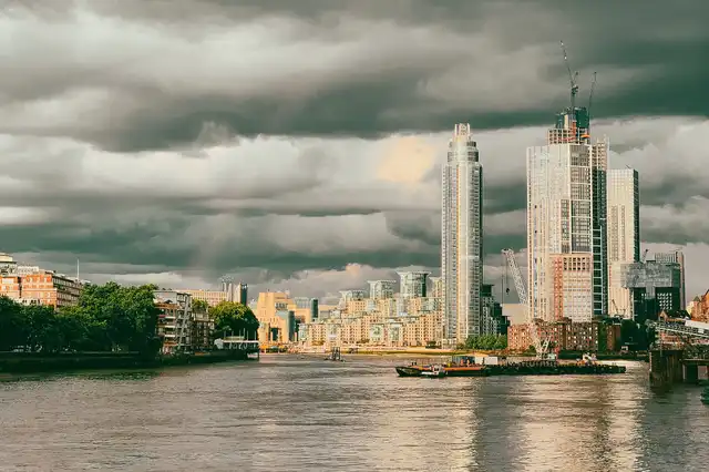 View from Thames bank at Battersea, London, UK